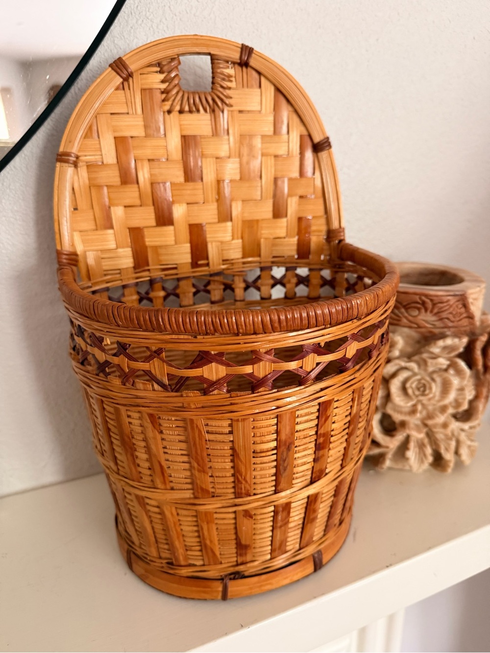 Vintage Handwoven Wall Basket Hanging Wicker Bamboo Storage Basket